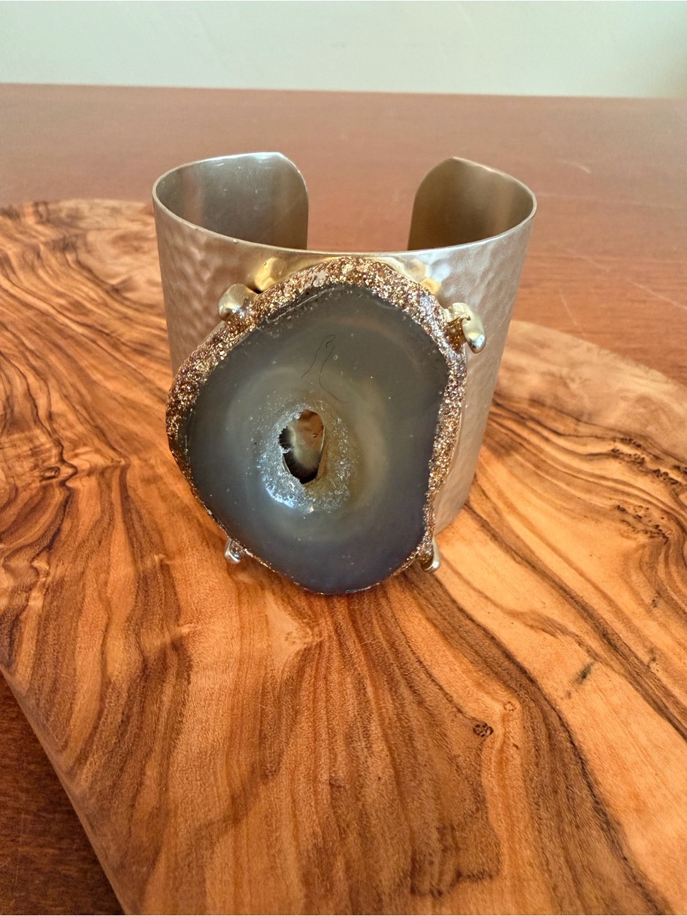Sahara Cuff Silver Tone Faux Geode Druzy Statement Bracelet